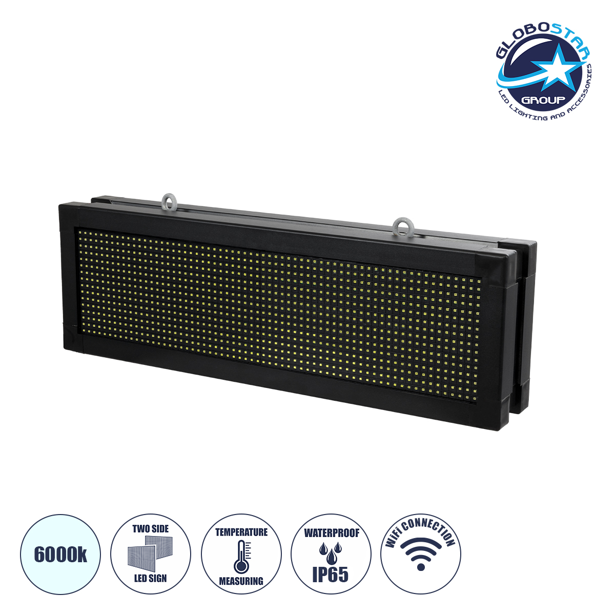 90316_1 GLOBOSTAR® DISPLAY 90316 Κυλιόμενη Ψηφιακή Επιγραφή Διπλής Όψης 64x16cm P10 64x16 Pixel LED 100W AC 220-240V Αδιάβροχο IP65 Ψυχρό Λευκό 6000K - WiFi Control μέσω FK APP - Αισθητήρας Θερμοκρασίας & Υγρασίας - Μ70.5 x Π11 x Υ22.5cm - 2 Χρόνια Εγγύηση - Image 1