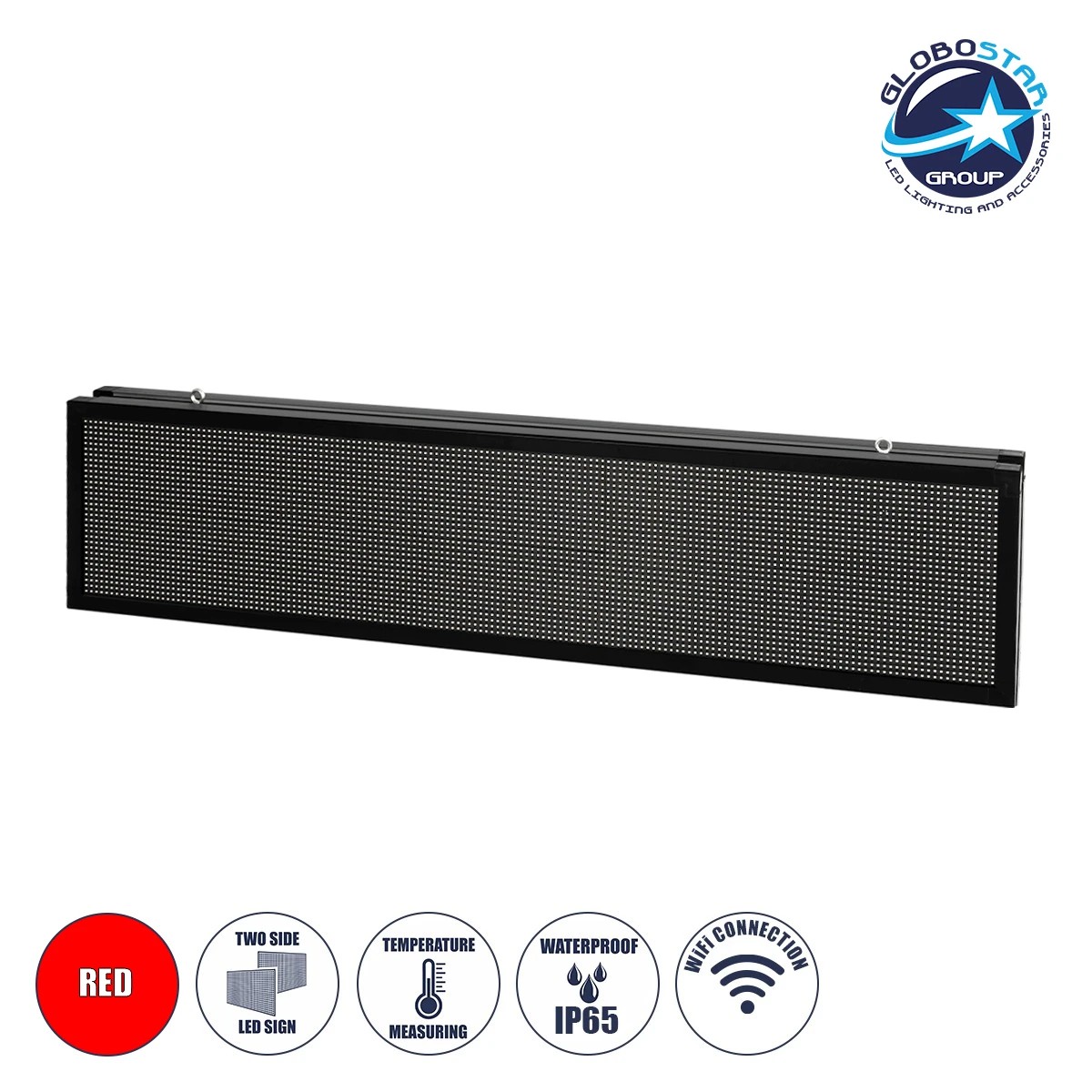 90331_1 GLOBOSTAR® DISPLAY 90331 Κυλιόμενη Ψηφιακή Επιγραφή P10 Διπλής Όψης LED AC 220-240V Αδιάβροχο IP65 Κόκκινο - WiFi Control μέσω FK APP - Αισθητήρας Θερμοκρασίας & Υγρασίας - Μ166 x Π11 x Υ38cm - 2 Χρόνια Εγγύηση - Image 1