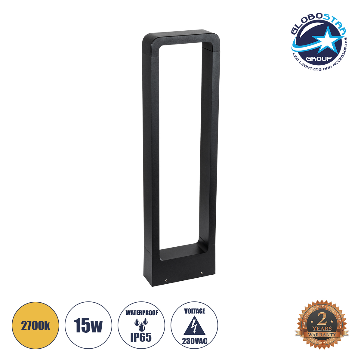 90546_1 GLOBOSTAR® BACKYARD 90546 Φωτιστικό Κολωνάκι Κήπου LED 15W 1500lm 60° AC 220-240V Αδιάβροχο IP65 Θερμό Λευκό 2700K - Bridgelux COB Chip - Γκρι Ανθρακί Ματ - Μ16 x Π5.5 x Υ58cm - 3 Χρόνια Εγγύηση - Image 1