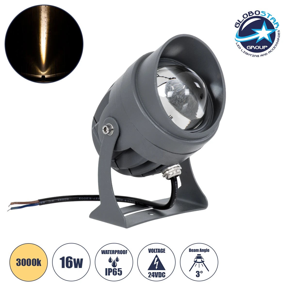 90632_1 GLOBOSTAR® SPOTXENIA 90632 Αρχιτεκτονικό Σποτ Φωτισμου με Αντιθαμβωτική Γρίλια LED 16W 1760lm 3° DC 24V Αδιάβροχο IP65 Θερμό Λευκό 2700K Dimmable - Bridgelux COB Chip - Γκρι Ανθρακί - Μ9 x Π9 x Υ12cm - 3 Χρόνια Εγγύηση - Image 1