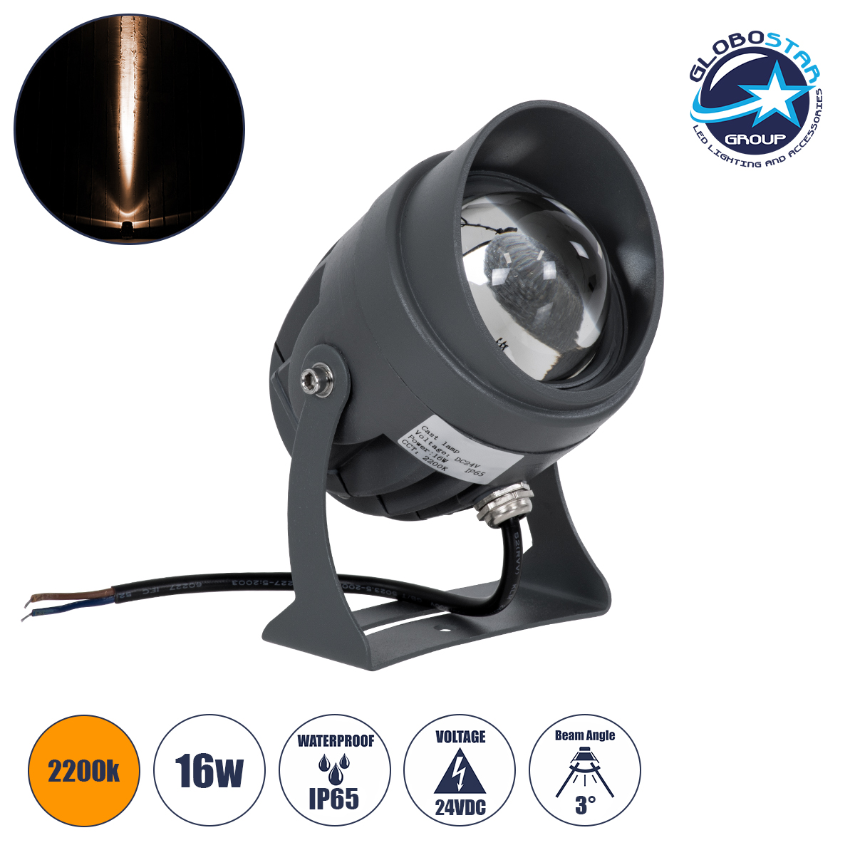 90696_1 GLOBOSTAR® SPOTXENIA 90696 Αρχιτεκτονικό Σποτ Φωτισμου με Αντιθαμβωτική Γρίλια LED 16W 1680lm 3° DC 24V Αδιάβροχο IP65 Ultra Θερμό Λευκό 2200K Dimmable - Bridgelux COB Chip - Γκρι Ανθρακί Ματ - Μ9 x Π9 x Υ12cm - 3 Χρόνια Εγγύηση - Image 1