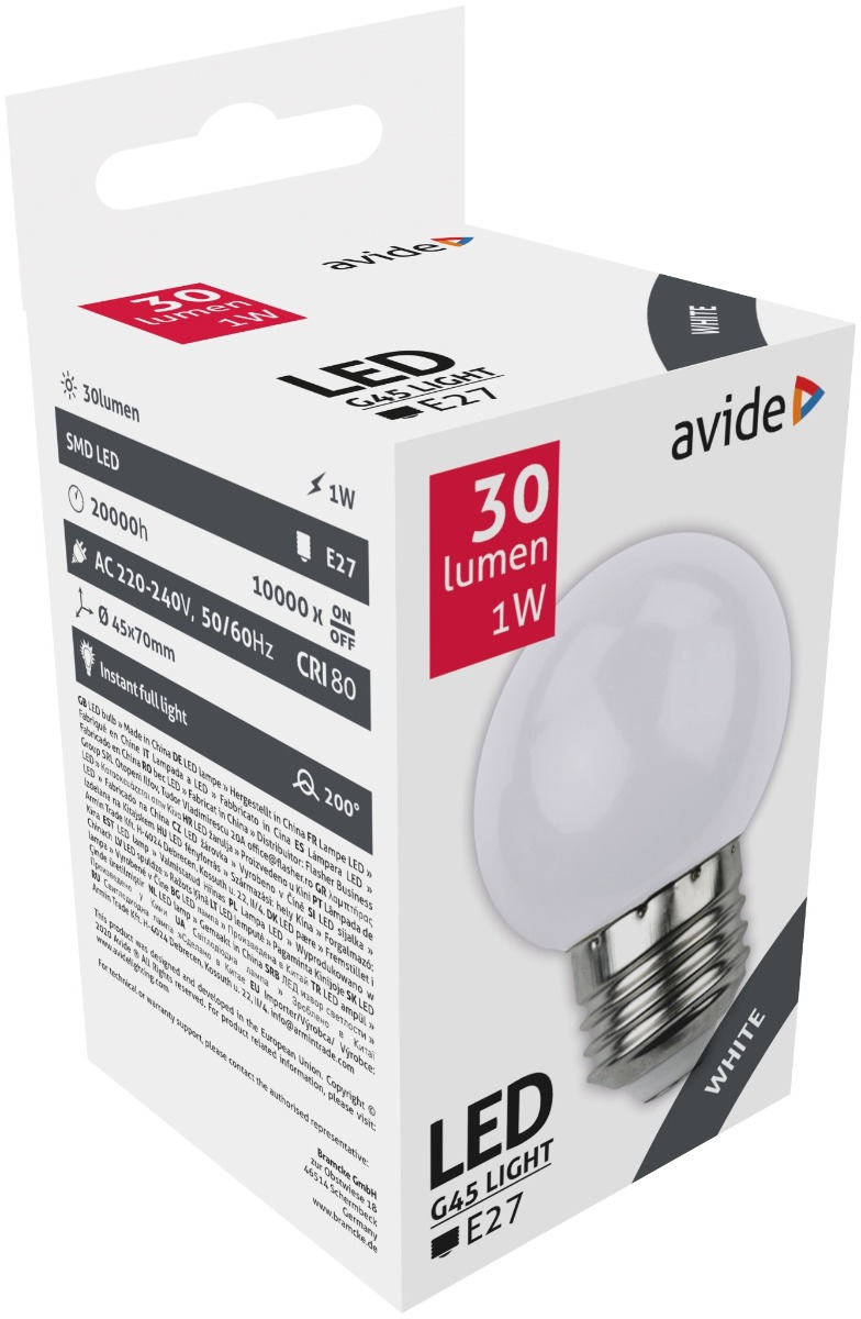 abdlg45-1w-w_avide-dekor-led-fenyforras-g45-1w-e27-feher Avide LED Διακοσμητική Λάμπα G45 1W E27 Άσπρο - Image 1