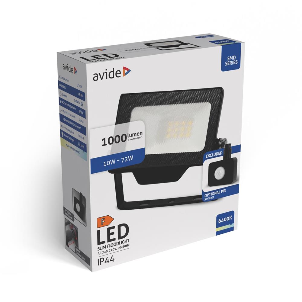 ablrflcw-10w-opir_1_ Avide LED Προβολέας SMD 10W CW 6400K με Προαιρετικό PIR - Image 1
