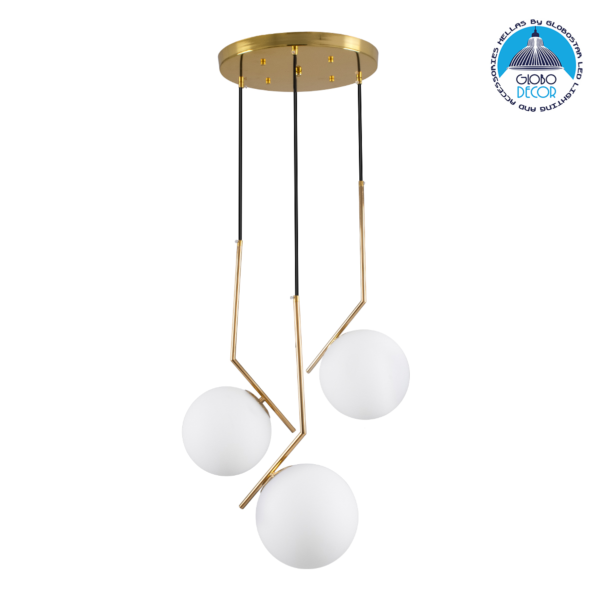 00953_1 GLOBOSTAR® MONROE 00953 Μοντέρνο Κρεμαστό Φωτιστικό Οροφής με Ντουί 3 x E27 AC 220-240V IP20 - Χρυσό & Λευκό - Μ60 x Π60 x Υ50cm - Image 1