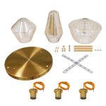 GLOBOSTAR® AMARIS 00978 Μοντέρνο Κρεμαστό Φωτιστικό Οροφής με Ντουί 3 x E27 AC 220-240V IP20 - Χρυσό & Μελί - Μ50 x Π50 x Υ30cm - Image 6