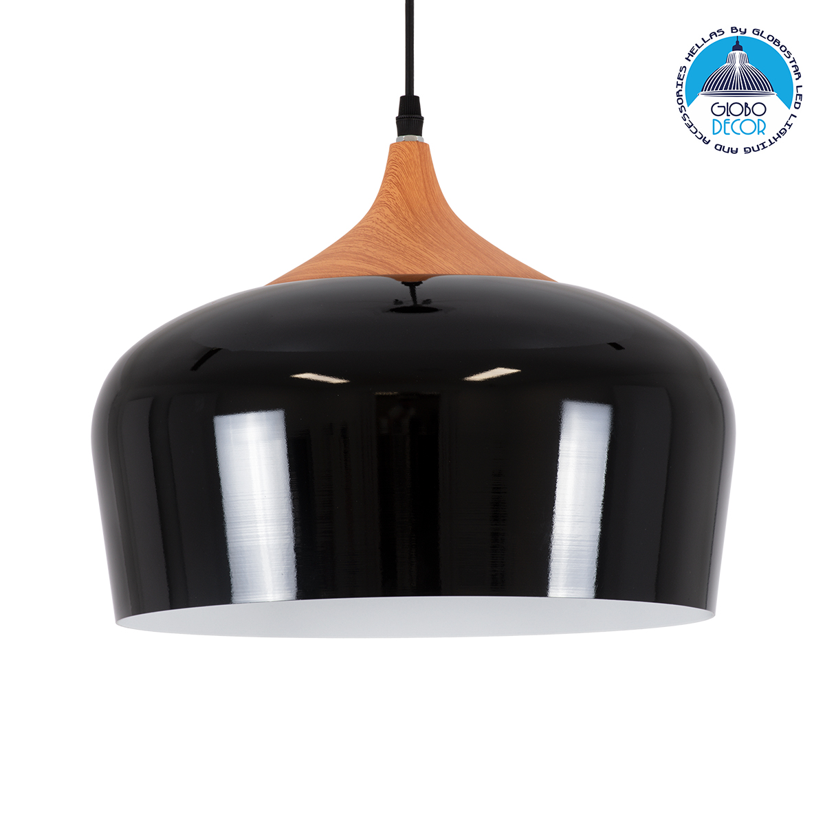 01261_1 GLOBOSTAR® VILI 01261 Μοντέρνο Κρεμαστό Φωτιστικό Οροφής με Ντουί 1 x E27 AC 220-240V IP20 - Μαύρο & Μπεζ - Μ35 x Π35 x Υ27cm - Image 1