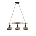 GLOBOSTAR® BILLIARD SERIES 01280 Vintage Κρεμαστό Φωτιστικό Οροφής με Ντουί 3 x E27 AC 220-240V IP20 - Μαύρο & Μελί - Μ96 x Π25 x Υ30cm - Image 2