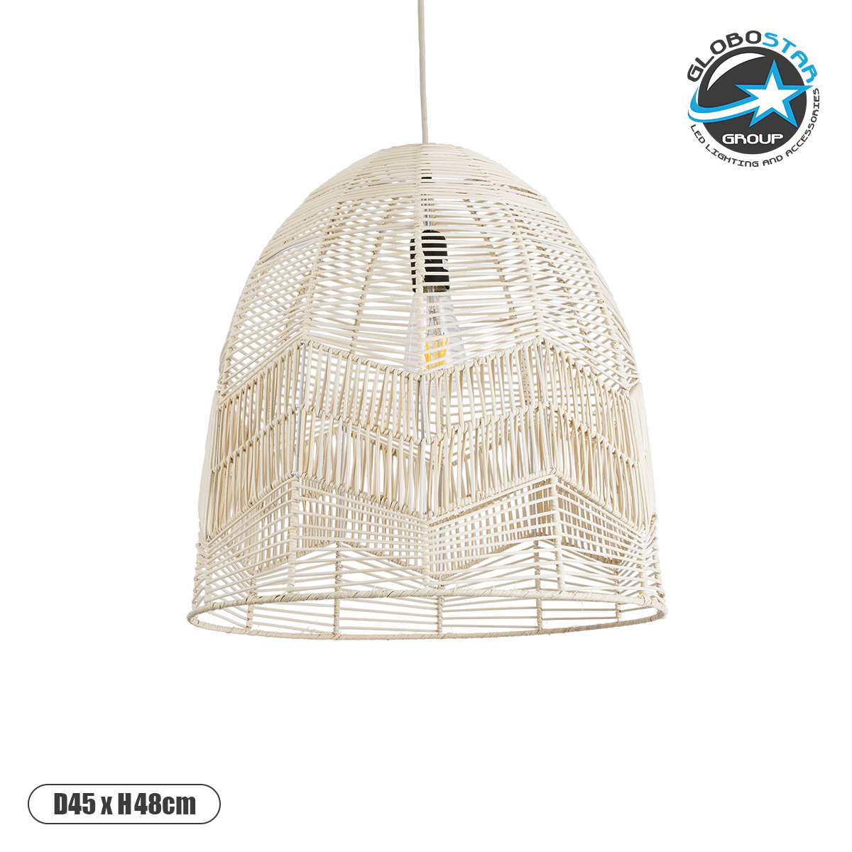 01751_1 GLOBOSTAR® ALOHA 01751 Boho Κρεμαστό Φωτιστικό Οροφής με Ντουί 1 x E27 AC 220-240V IP20 - Μπεζ - Μ45 x Π45 x Υ48cm - Image 1