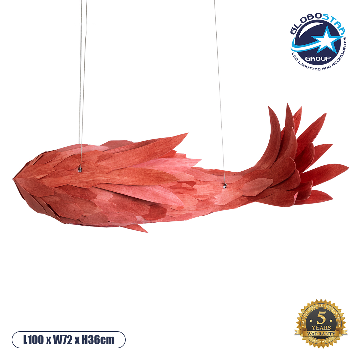 02361_1 GLOBOSTAR® GOURAMI 02361 Μοντέρνο Κρεμαστό Φωτιστικό Οροφής με Ντουί 1 x E27 AC 220-240V IP20 - Κόκκινο - Μ100 x Π72 x Υ36cm - Image 1