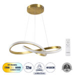 GLOBOSTAR® DEXTER 61051 Μοντέρνο Κρεμαστό Φωτιστικό Οροφής LED 72W 8064lm 300° AC 220-240V IP20 Ρυθμιζόμενο Λευκό CCT με Χειριστήριο από 2700K έως 6000K Dimmable - Lumileds SMD Chip - Σατινέ Χρυσό Βούρτσας - Μ56 x Π56 x Υ14cm - 3 Χρόνια Εγγύηση - Image 2