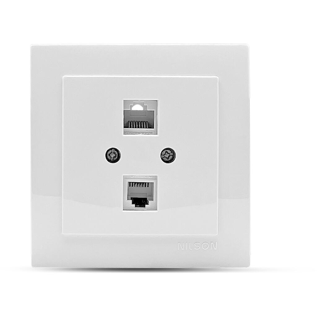 24111048_0 Λευκή πρίζα δικτύου RJ45-CAT5-RJ11 - Image 1