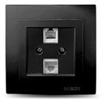 Μαύρη ματ πρίζα δικτύου RJ45-CAT5-RJ11
