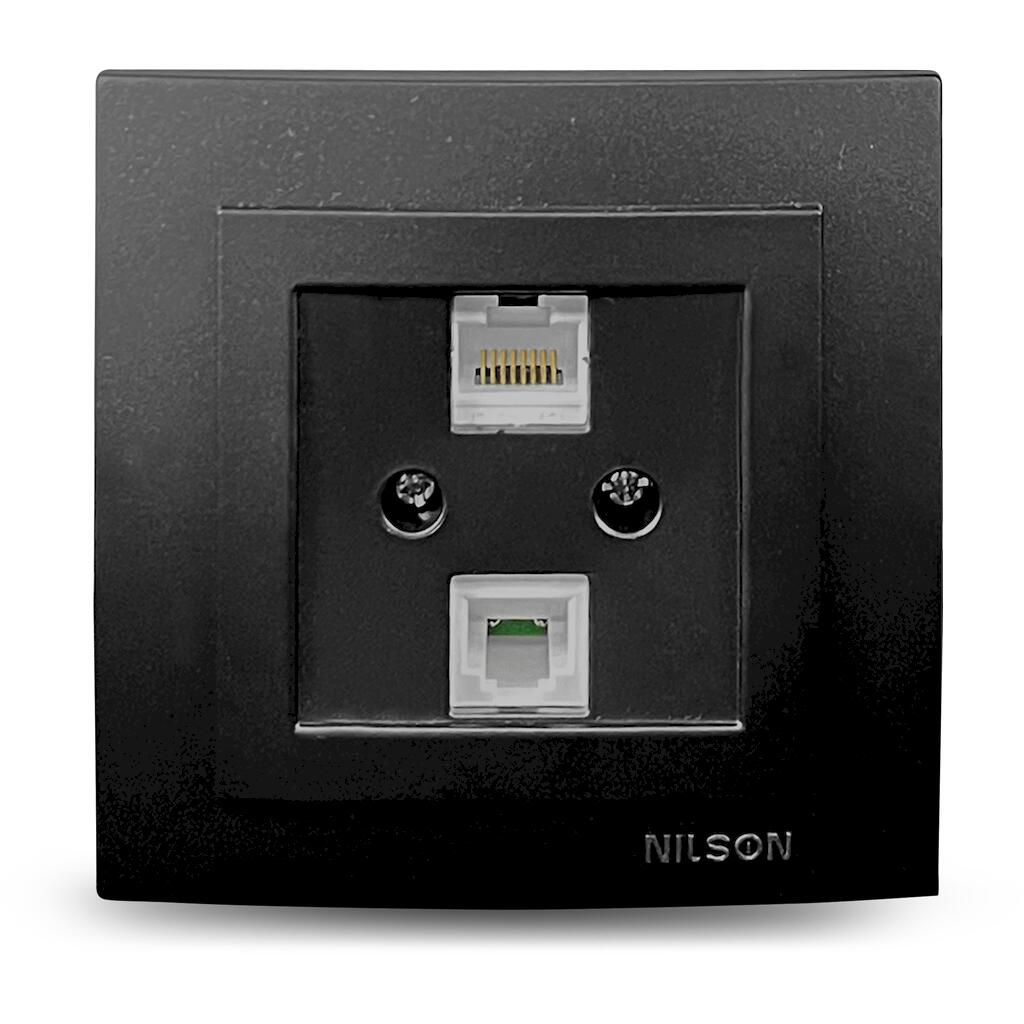 24381049_0 Μαύρη ματ πρίζα δικτύου RJ45-CAT6-RJ11 - Image 1
