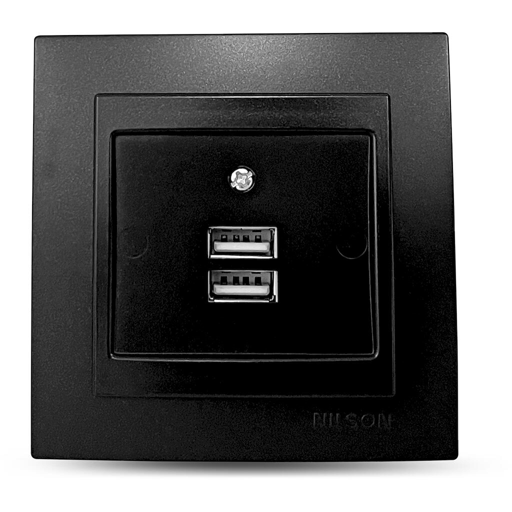 24381081_0 Μαύρη ματ πρίζα USB διπλή - Image 1