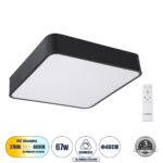 GLOBOSTAR® KAMALA 61206-S Μοντέρνο Φωτιστικό Οροφής LED 67W 7705lm 120° AC 220-240V IP20 Ρυθμιζόμενο Λευκό CCT με Χειριστήριο από 2700K έως 6000K Dimmable - Lumileds SMD Chip - Μαύρο Ματ - Μ40 x Π40 x Υ8cm - 3 Χρόνια Εγγύηση - Image 2