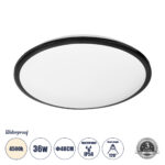GLOBOSTAR® TUFFIN 60999 Φωτιστικό Πλαφονιέρα Οροφής LED 36W 3420lm 120° AC 220-240V Αδιάβροχο IP54 Φυσικό Λευκό 4500K - Lumileds SMD Chip - Μαύρο Ματ & Λευκό Γαλακτερό - Μ48 x Π48 x Υ6.5cm - 3 Χρόνια Εγγύηση - Image 2