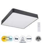 GLOBOSTAR® KAMALA 61208-S Μοντέρνο Φωτιστικό Οροφής LED 75W 8625lm 120° AC 220-240V IP20 Ρυθμιζόμενο Λευκό CCT με Χειριστήριο από 2700K έως 6000K Dimmable - Lumileds SMD Chip - Μαύρο Ματ - Μ60 x Π60 x Υ8cm - 3 Χρόνια Εγγύηση - Image 2