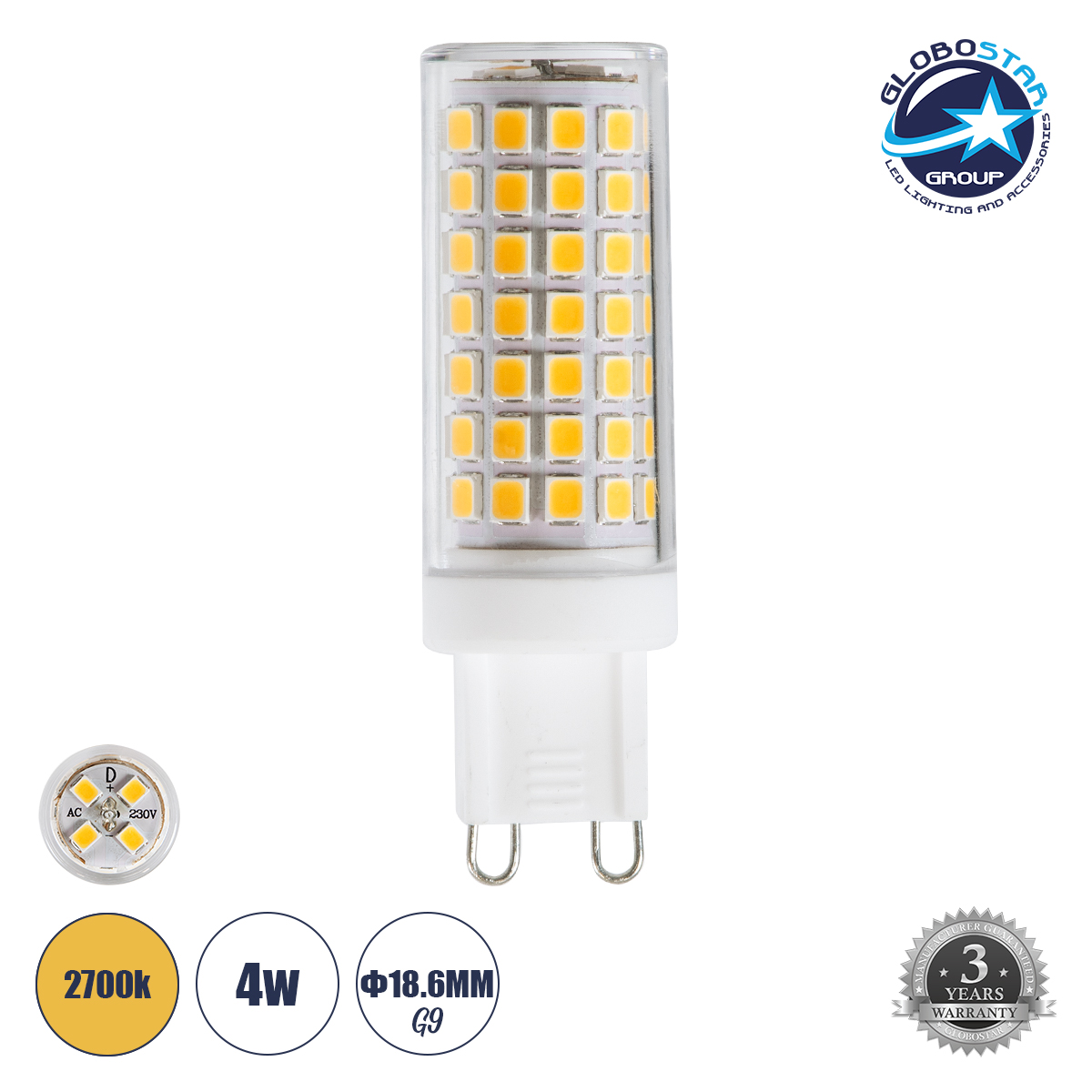60392_1 GLOBOSTAR® TUBITO 60392 Λάμπα G9 LED 4W 544lm 360° AC 220-240V IP20 Θερμό Λευκό 2700K Dimmable - Lumileds SMD Chip - Μ1.9 x Π1.9 x Υ6.3cm - 3 Χρόνια Εγγύηση - Image 1