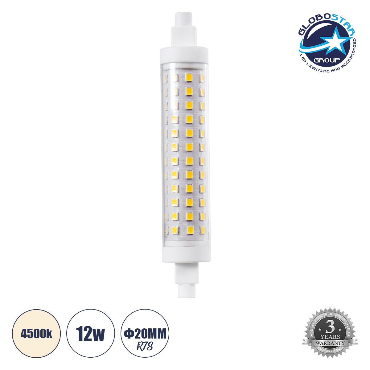 60397_1 GLOBOSTAR® TUBINI 60397 Λάμπα R7S 118mm LED 12W 1404lm 360° AC 220-240V IP20 Φυσικό Λευκό 4500K - Lumileds SMD Chip - Μ11.8 x Π2.2 x Υ2.2cm - 3 Χρόνια Εγγύηση - Image 1