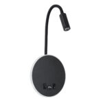 GLOBOSTAR® GOOSE 60883 Μοντέρνο Φωτιστικό Τοίχου - Απλίκα Ξενοδοχείου Reading Light με Φορτιστή USB 3A LED 6W 600lm 36° & 360° AC 220-240V IP20 Φυσικό Λευκό 4500K - CREE XPE & Lumileds SMD Chip & TÜV SÜD Driver - Μαύρο Ματ - Μ15.5 x Π15 x Υ30.5cm - 3 Χρόνια Εγγύηση - Image 2