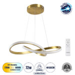 GLOBOSTAR® DEXTER 61051 Μοντέρνο Κρεμαστό Φωτιστικό Οροφής LED 72W 8064lm 300° AC 220-240V IP20 Ρυθμιζόμενο Λευκό CCT με Χειριστήριο από 2700K έως 6000K Dimmable - Lumileds SMD Chip - Σατινέ Χρυσό Βούρτσας - Μ56 x Π56 x Υ14cm - 3 Χρόνια Εγγύηση