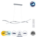 GLOBOSTAR® MORALES 61277 Μοντέρνο Κρεμαστό Φωτιστικό Οροφής LED 54W 6048lm 300° AC 220-240V IP20 Ρυθμιζόμενο Λευκό CCT με Χειριστήριο από 2700K έως 6000K Dimmable - Lumileds SMD Chip - Νίκελ Βούρτσας - Μ90 x Π14 x Υ14cm - 3 Χρόνια Εγγύηση