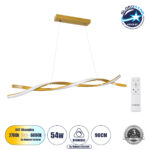GLOBOSTAR® MORALES 61278 Μοντέρνο Κρεμαστό Φωτιστικό Οροφής LED 54W 6048lm 300° AC 220-240V IP20 Ρυθμιζόμενο Λευκό CCT με Χειριστήριο από 2700K έως 6000K Dimmable - Lumileds SMD Chip - Σατινέ Χρυσό Βούρτσας - Μ90 x Π14 x Υ14cm - 3 Χρόνια Εγγύηση