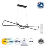 GLOBOSTAR® DOLORES 61279 Μοντέρνο Κρεμαστό Φωτιστικό Οροφής LED 105W 11760lm 300° AC 220-240V IP20 Ρυθμιζόμενο Λευκό CCT με Χειριστήριο από 2700K έως 6000K Dimmable - Lumileds SMD Chip - Μαύρο Ματ - Μ110 x Π17 x Υ17.5cm - 3 Χρόνια Εγγύηση