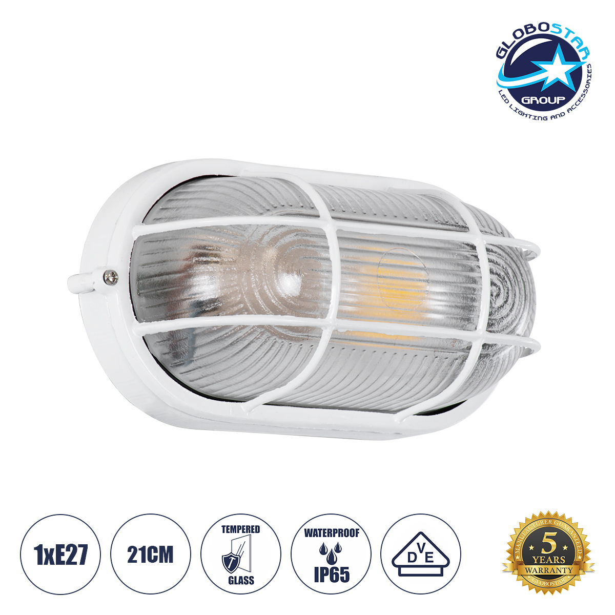 61582_1 GLOBOSTAR® BOATLIGHT 61582 Vintage Φωτιστικό Καραβοχελώνα Τοίχου & Οροφής με Ντουί 1 x E27 AC 220-240V Αδιάβροχο IP65 - Λευκό Ματ - Μ21 x Π10.4 x Υ9cm - Image 1
