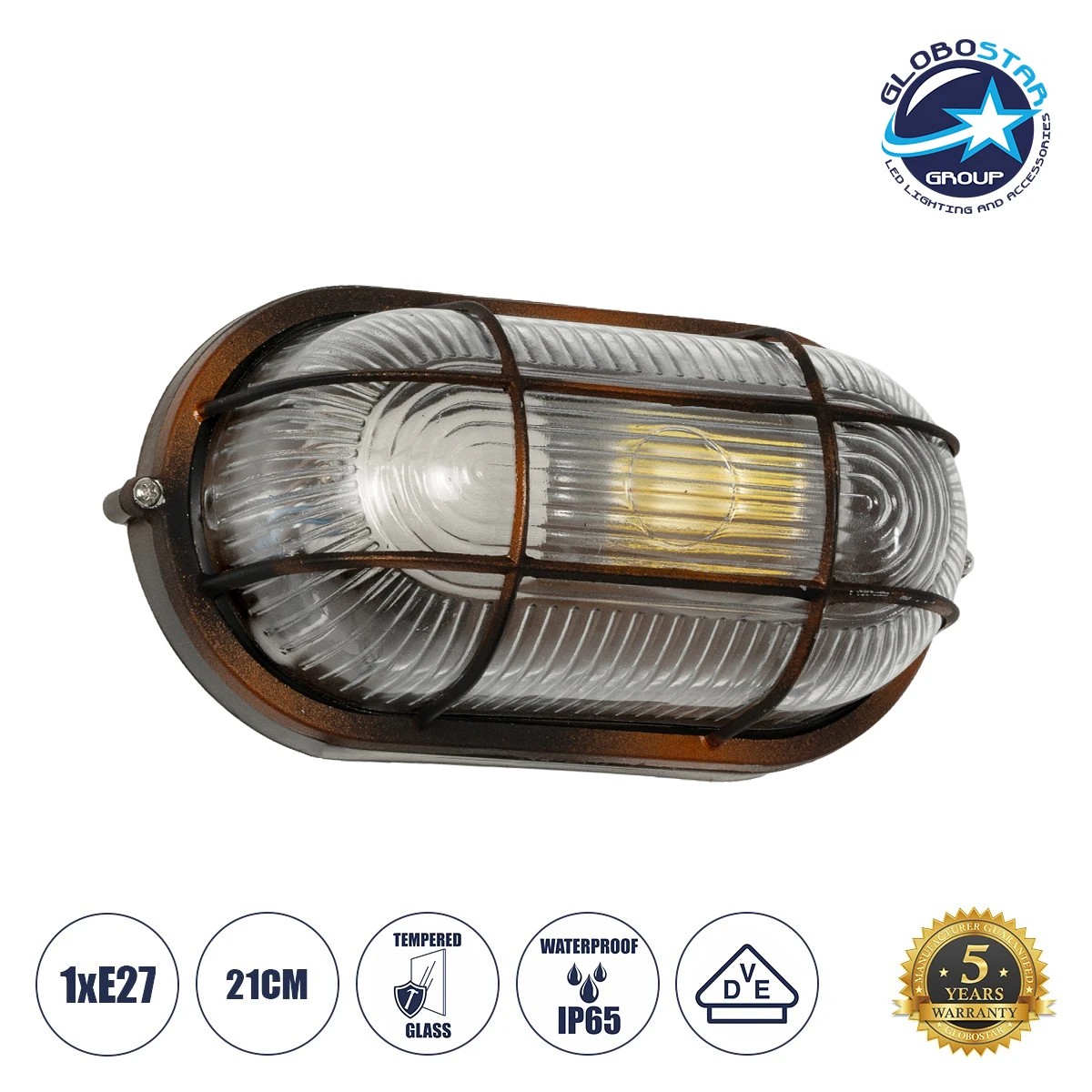 61622_1 GLOBOSTAR® BOATLIGHT 61622 Vintage Φωτιστικό Καραβοχελώνα Τοίχου & Οροφής με Ντουί 1 x E27 AC 220-240V Αδιάβροχο IP65 - Χάλκινο Παλαιωμένο Εφέ Σκουριάς Ματ - Μ21 x Π10.4 x Υ9cm - Image 1