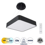 GLOBOSTAR® KAMALA 61206-P Μοντέρνο Κρεμαστό Φωτιστικό Οροφής LED 67W 7705lm 120° AC 220-240V IP20 Ρυθμιζόμενο Λευκό CCT με Χειριστήριο από 2700K έως 6000K Dimmable - Lumileds SMD Chip - Μαύρο Ματ - Μ40 x Π40 x Υ8cm - 3 Χρόνια Εγγύηση - Image 2