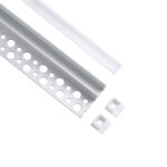 GLOBOSTAR® ALP-PLASTERIN GYPSO 70834-3M Χωνευτό Τερματικό Προφίλ Αλουμινίου Ειδικό για Γυψοσανίδα με Λευκό Γαλακτερό Πατητό Κάλυμμα για Ταινίες LED IP20 - Ασημί & Λευκό - Μ300 x Π3.3 x Υ1.5cm - Πακέτο 5 Τεμαχίων - Image 3