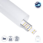 GLOBOSTAR® ALP-ROUND TUBIT 70855-3M Επιφανειακό & Κρεμαστό Προφίλ Αλουμινίου με Λευκό Γαλακτερό Πατητό Κάλυμμα για Ταινίες LED IP20 - Ασημί & Λευκό - Μ300 x Π6 x Υ6cm