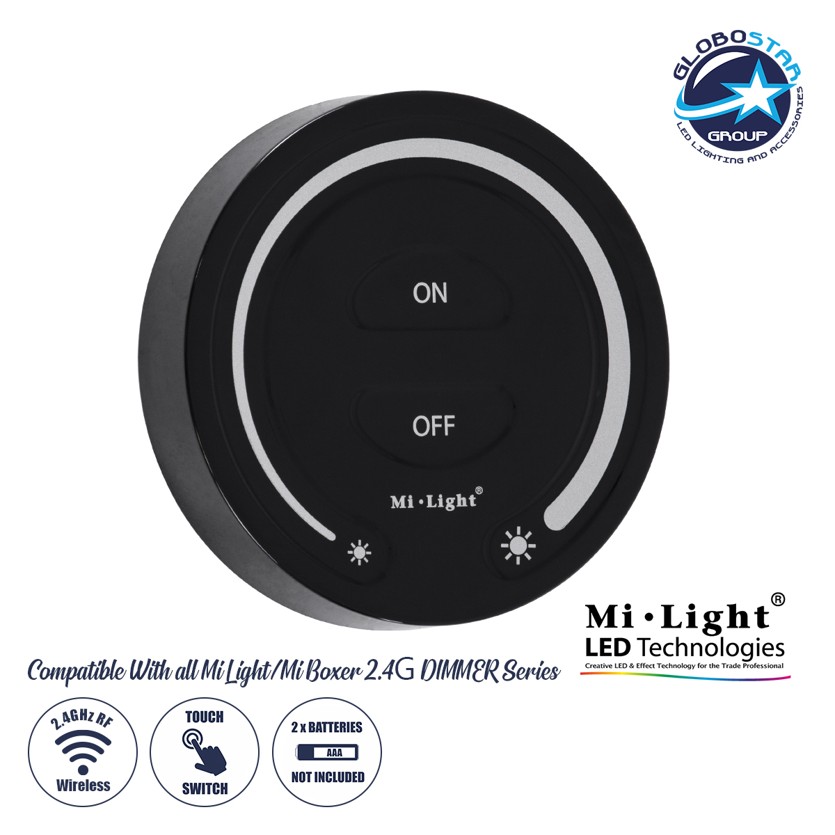 71403_1 GLOBOSTAR® MiBOXER-FUT087-B 71403 Ασύρματο Χειριστήριο Αφής 1 Ζώνης DC 3V(2 x AAA) IP20 - RF 2.4GHz - Μαύρο - Μ8 x Π8 x Υ1.8cm - 3 Χρόνια Εγγύηση - Image 1