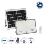 GLOBOSTAR® LUMOVOX 73068 Προβολέας LED 200W 10000lm 120° DC 5V με Φωτοβολταϊκό Panel 5V 12W & Επαναφορτιζόμενη Μπαταρία Li-ion 3.2V 10000mAh Αδιάβροχο IP67 Ψυχρό Λευκό 6000K - 180 x SMD2835 Sanan Chip - Γκρι Ανθρακί - Μ29.5 x Π5.5 x Υ19cm - 2 Χρόνια Εγγύηση
