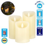 GLOBOSTAR® FIREFLAME 79555 Διακοσμητικό Κερί Παραφίνης με Εφέ Κινούμενης Φλόγας & IR Ασύρματο Χειριστήριο LED 0.5W 25lm 120° DC 3V με 2xAA Μπαταρίες IP20 Θερμό Λευκό 2700K Dimmable - Μπεζ -Μ7.5 x Π7.5 x Υ15cm - Πακέτο 3 Τεμαχίων - 1 Χρόνο Εγγύηση