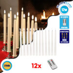 GLOBOSTAR® CANDLESTICKS 79564 Διακοσμητικό Κερi Κηροπηγίου με Εφέ Κινούμενης Φλόγας & IR Ασύρματο Χειριστήριο LED 0.5W 25lm 180° DC 3V με 2xAA Μπαταρίες IP20 Θερμό Λευκό 2700K - Λευκό - Μ2 x Π2 x Υ27.5cm - Πακέτο 12 Τεμαχίων - 2 Χρόνια Εγγύηση