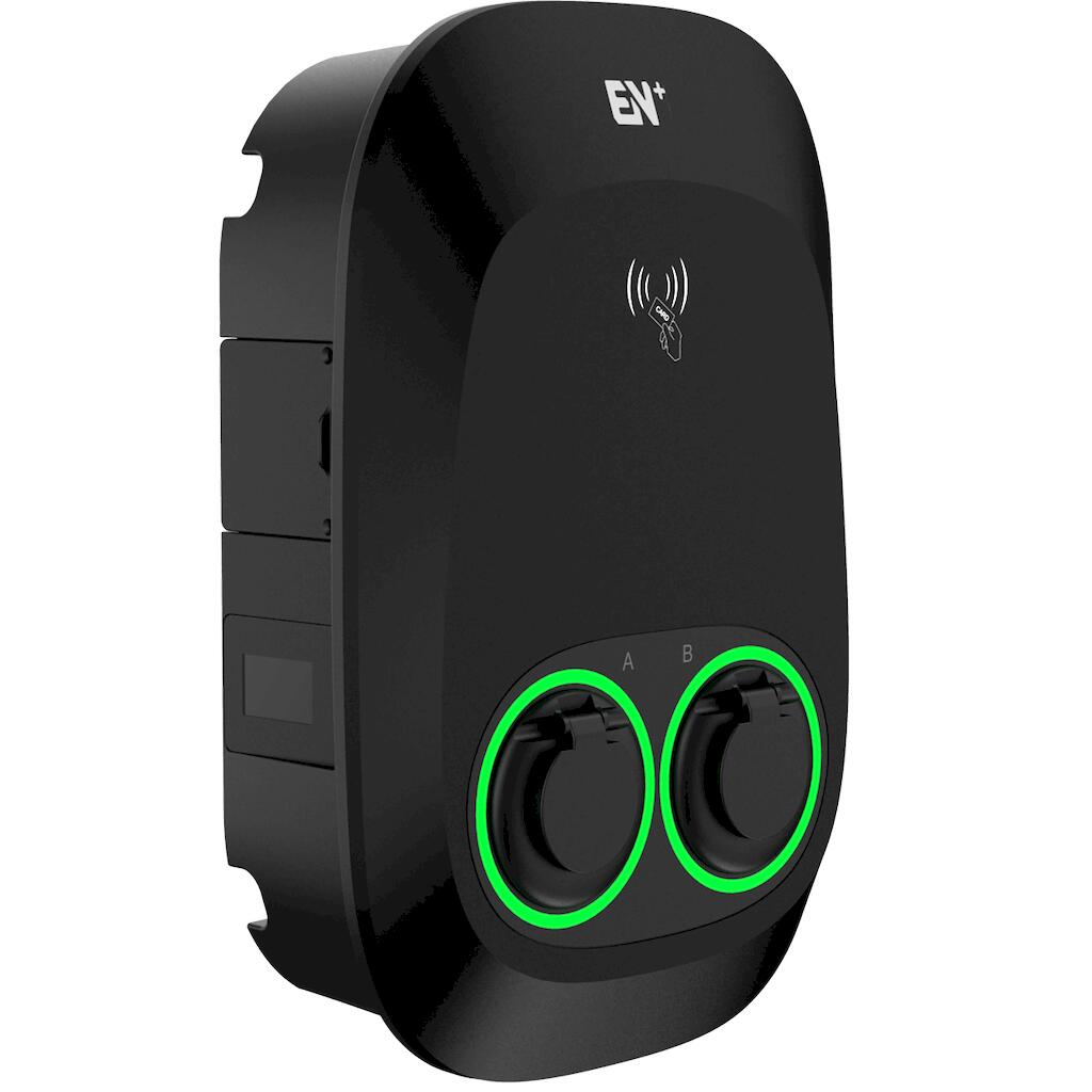 AC044K-BE-44D_0 2*22kW Nanon Series BlackType 2 Socket,Wi-Fi (2.4GHz) + Ethernet + 4G+Βluetooth + RFID + APP, OCPP 1.6 Json 2 RCDs and 2 Meters MID - Image 1
