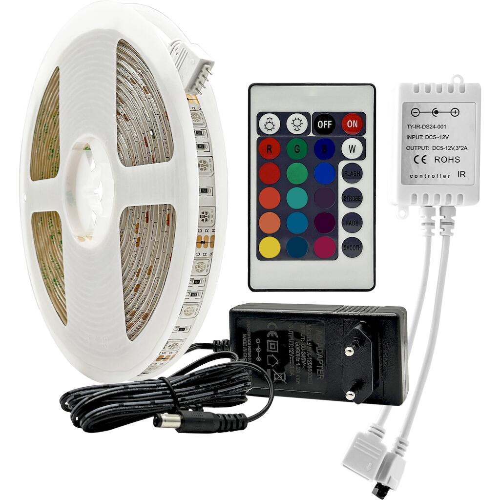 LSKIT144RGB65_0 LED Strip KIT 14.4W 12V RGB IP65 5m + RGB controller + driver - Image 1