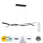 GLOBOSTAR® MORALES 61275 Μοντέρνο Κρεμαστό Φωτιστικό Οροφής LED 54W 6048lm 300° AC 220-240V IP20 Ρυθμιζόμενο Λευκό CCT με Χειριστήριο από 2700K έως 6000K Dimmable - Lumileds SMD Chip - Μαύρο Ματ - Μ90 x Π14 x Υ14cm - 3 Χρόνια Εγγύηση - Image 2
