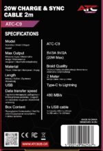 ATC-C9 Καλώδιο Φόρτισης & Συγχρονισμού USB-C σε Lightning 20W 2m - Image 3