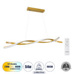 GLOBOSTAR® MORALES 61278 Μοντέρνο Κρεμαστό Φωτιστικό Οροφής LED 54W 6048lm 300° AC 220-240V IP20 Ρυθμιζόμενο Λευκό CCT με Χειριστήριο από 2700K έως 6000K Dimmable - Lumileds SMD Chip - Σατινέ Χρυσό Βούρτσας - Μ90 x Π14 x Υ14cm - 3 Χρόνια Εγγύηση - Image 2