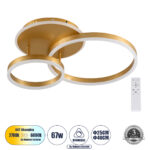 GLOBOSTAR® VENOM 61122 Μοντέρνο Φωτιστικό Οροφής LED 67W 8040lm 360° AC 220-240V IP20 Ρυθμιζόμενο Λευκό CCT με Χειριστήριο από 2700K έως 6000K Dimmable - Lumileds SMD Chip - Σατινέ Χρυσό Βούρτσας - Μ60 x Π40 x Υ12.5cm - 3 Χρόνια Εγγύηση - Image 2