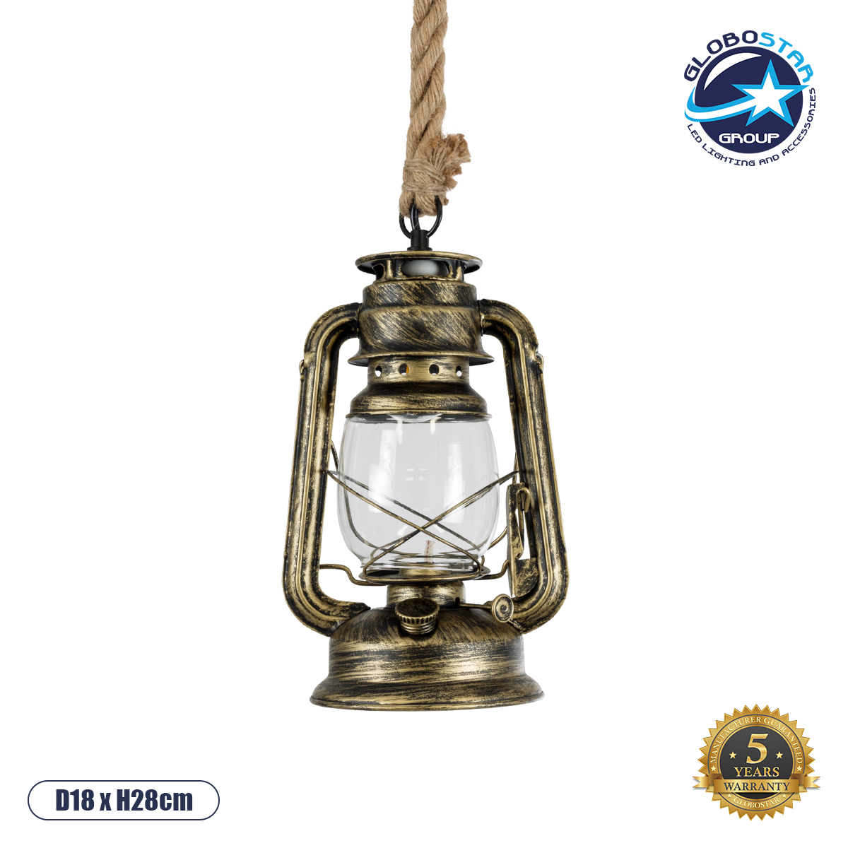 01705_1 GLOBOSTAR® BARBAROSSA 01705 Vintage Κρεμαστό Φωτιστικό Οροφής με Ντουί 1 x E27 AC 220-240V IP20 - Μπρούτζινο - Μ18 x Π18 x Υ28cm - Image 1
