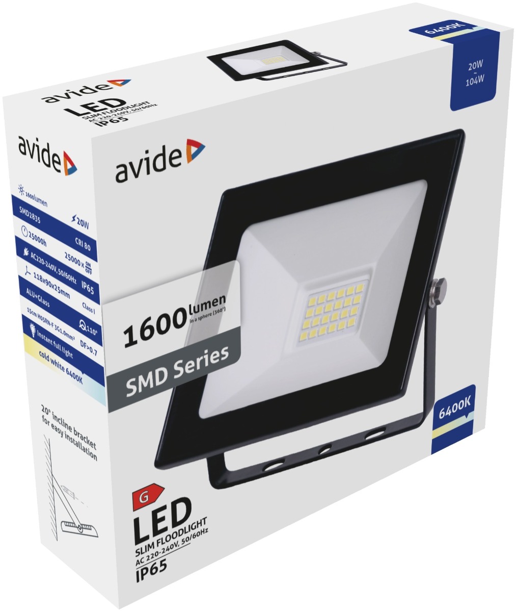 asflcw-20w Avide LED Προβολέας Slim SMD 20W Ψυχρό 6400K Value - Image 1