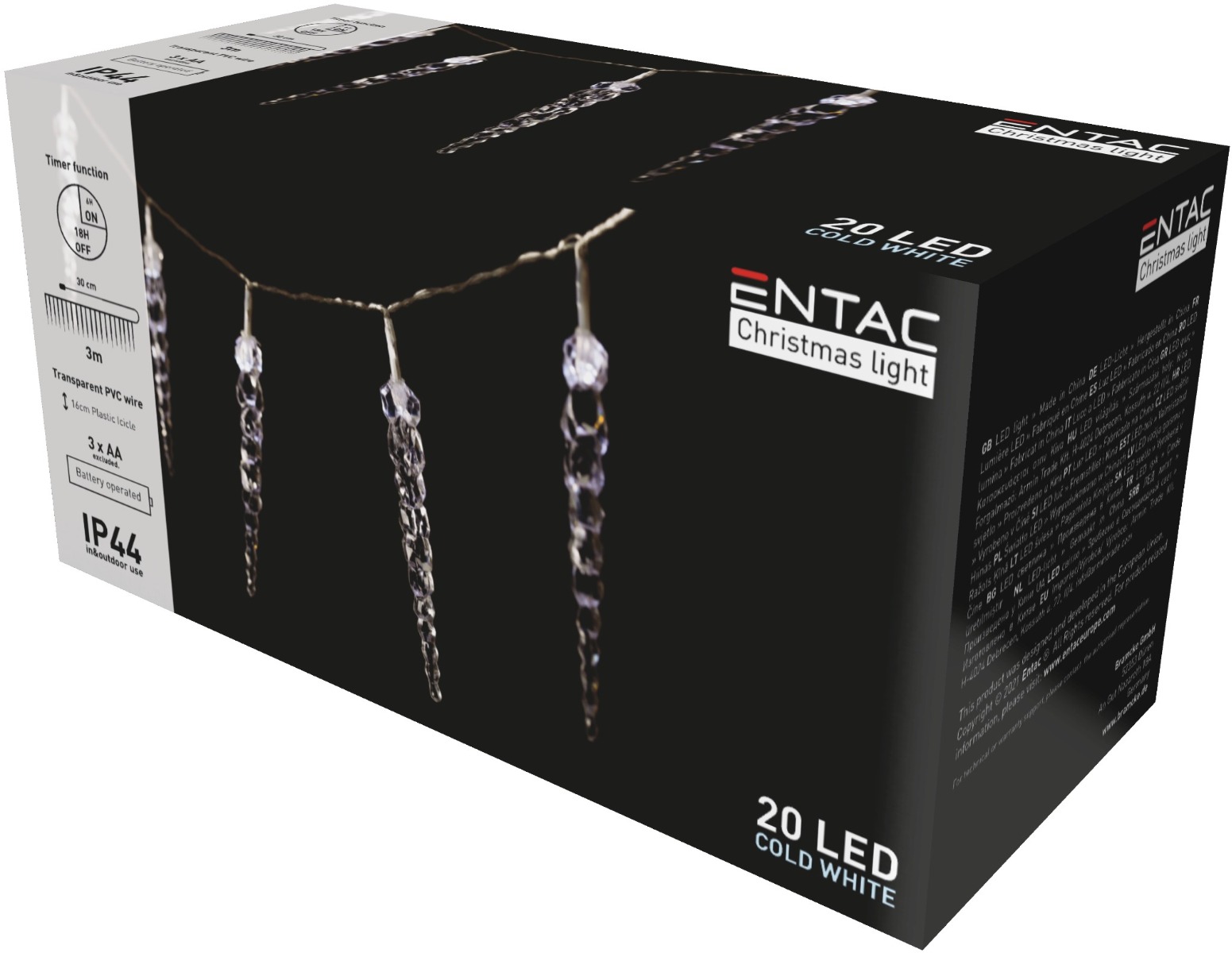 c20 Entac Χριστουγεννιάτικη Βροχή IP44 20 LED Πλαστικά 16εκ Ψυχρό 3μ - Image 1