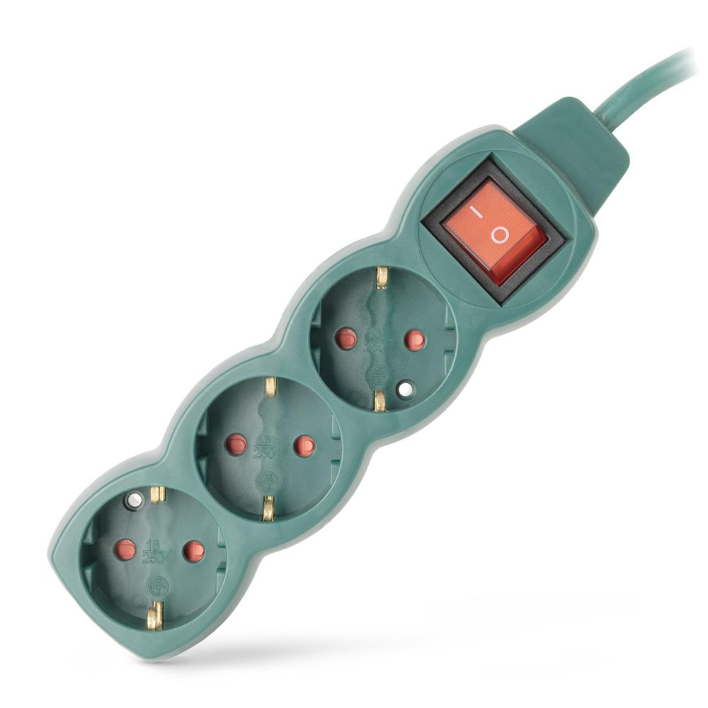 ese15g3-3-sw-g_p Entac Πολύπριζο 3 Θέσεων με Διακόπτη S1 3G1.5 Πράσινο 3m - Image 1