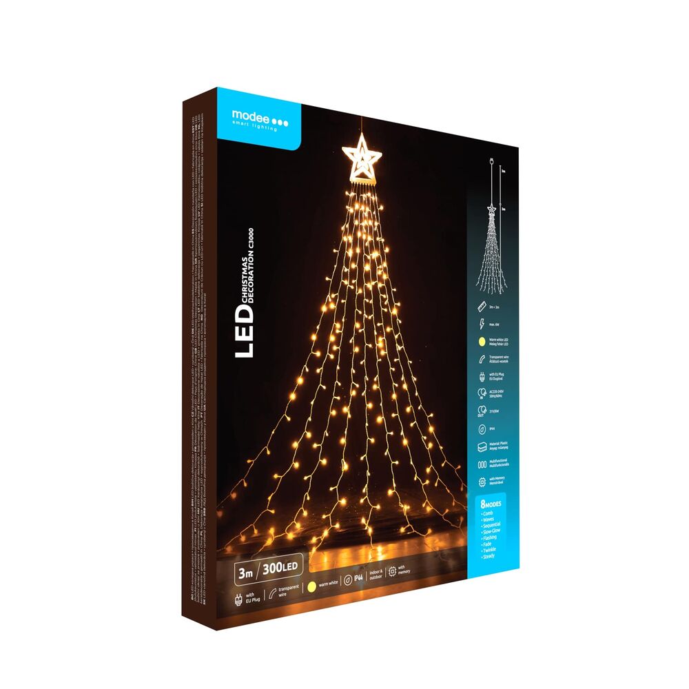 media-1747223553768_1 Modee Lighting LED Χριστουγεννιάτικος Διακοσμητικός Φωτισμός με Αντάπτορα C3000 (300LED/3m) Θερμό - Image 1
