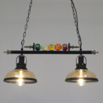 GLOBOSTAR® BILLIARD 00972 Vintage Κρεμαστό Φωτιστικό Οροφής με Ντουί 2 x E27 AC 220-240V IP20 - Mαύρο & Μελί - Μ71 x Π25 x Υ30cm - Image 2