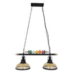GLOBOSTAR® BILLIARD 00972 Vintage Κρεμαστό Φωτιστικό Οροφής με Ντουί 2 x E27 AC 220-240V IP20 - Mαύρο & Μελί - Μ71 x Π25 x Υ30cm - Image 3